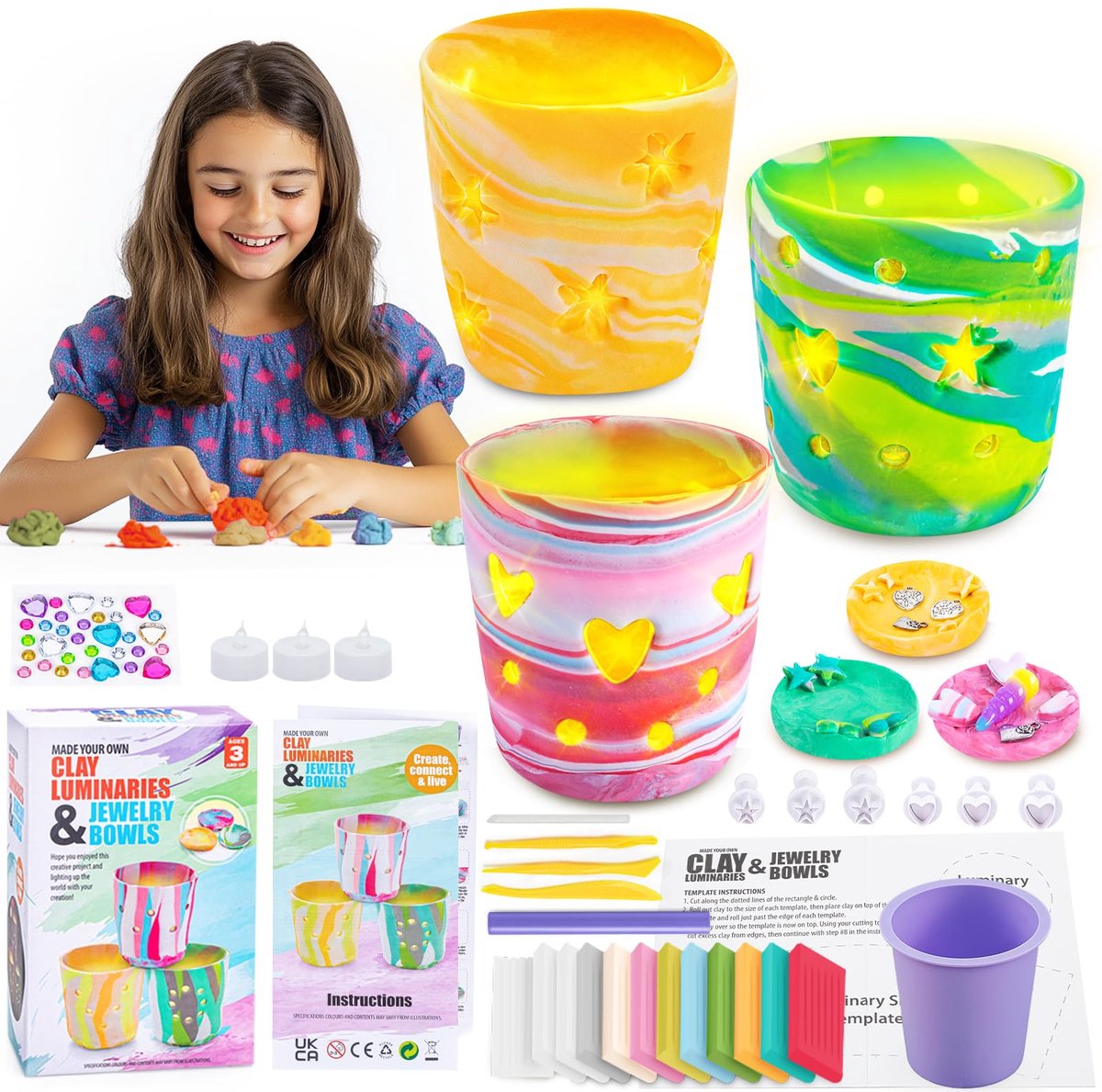 SnelShoppen - FGZU Creatief Knutselwerk voor Kinderen - Doe-Het-Zelf Kleilampenset, Creatieve Vrijetijdsset voor Jongens en Meisjes van 6 tot 12 Jaar,