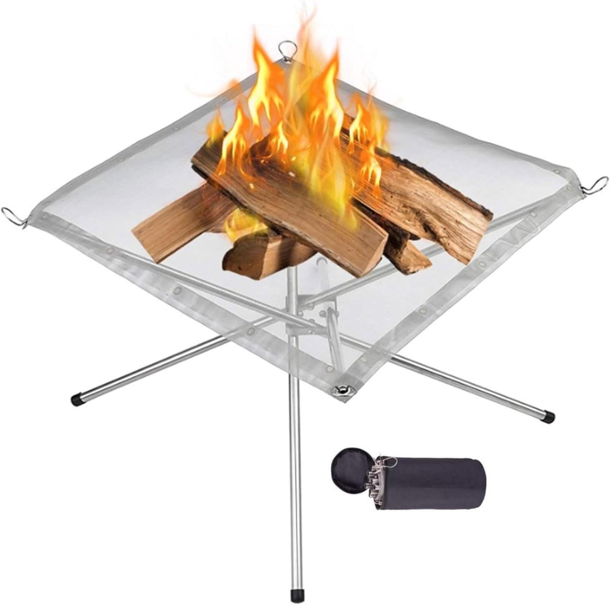 Opvouwbare Vuurkorf - Kampvuur Standaard - Buiten Koken - Roestvrij Staal Gaas - 165 / 22 Inch - Zilver