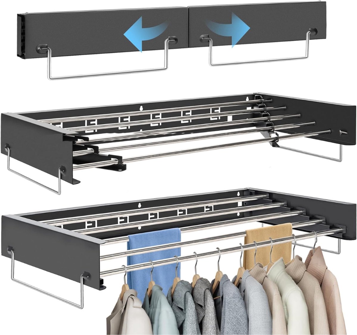 QORA® Wanddroogrek - Wasrek - Droogrek - Zwart - 41cm x 80cm x 11cm