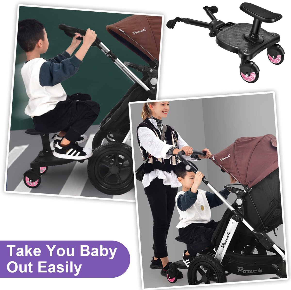 SnelShoppen - Buggy-board met zitje, Vihir Kiddy Board meerijplank voor kinderwagens, universeel, geschikt voor kinderen 2-6 jaar, max 25 kg, ideaal v
