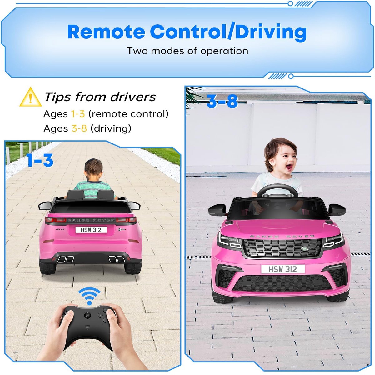 SnelShoppen - Elektrische Kinderauto Roze met Afstandsbediening, Muziek en MP3 voor Kinderen vanaf 3 Jaar - Perfect voor Feestjes en Buitenactiviteite