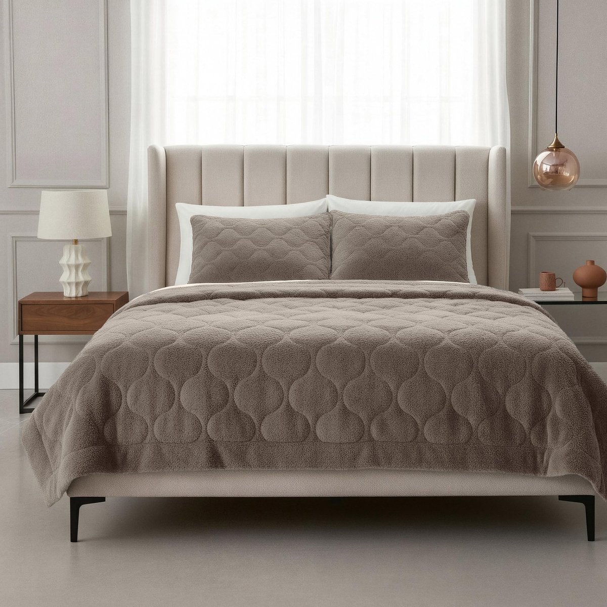 SnelShoppen - Teddy Dekbed zonder Overtrek - Superzacht Eenpersoons Dekbed 140 x 200 cm - Taupe/Grijs - Inclusief Kussenslopen - Wasbaar - Perfect voo