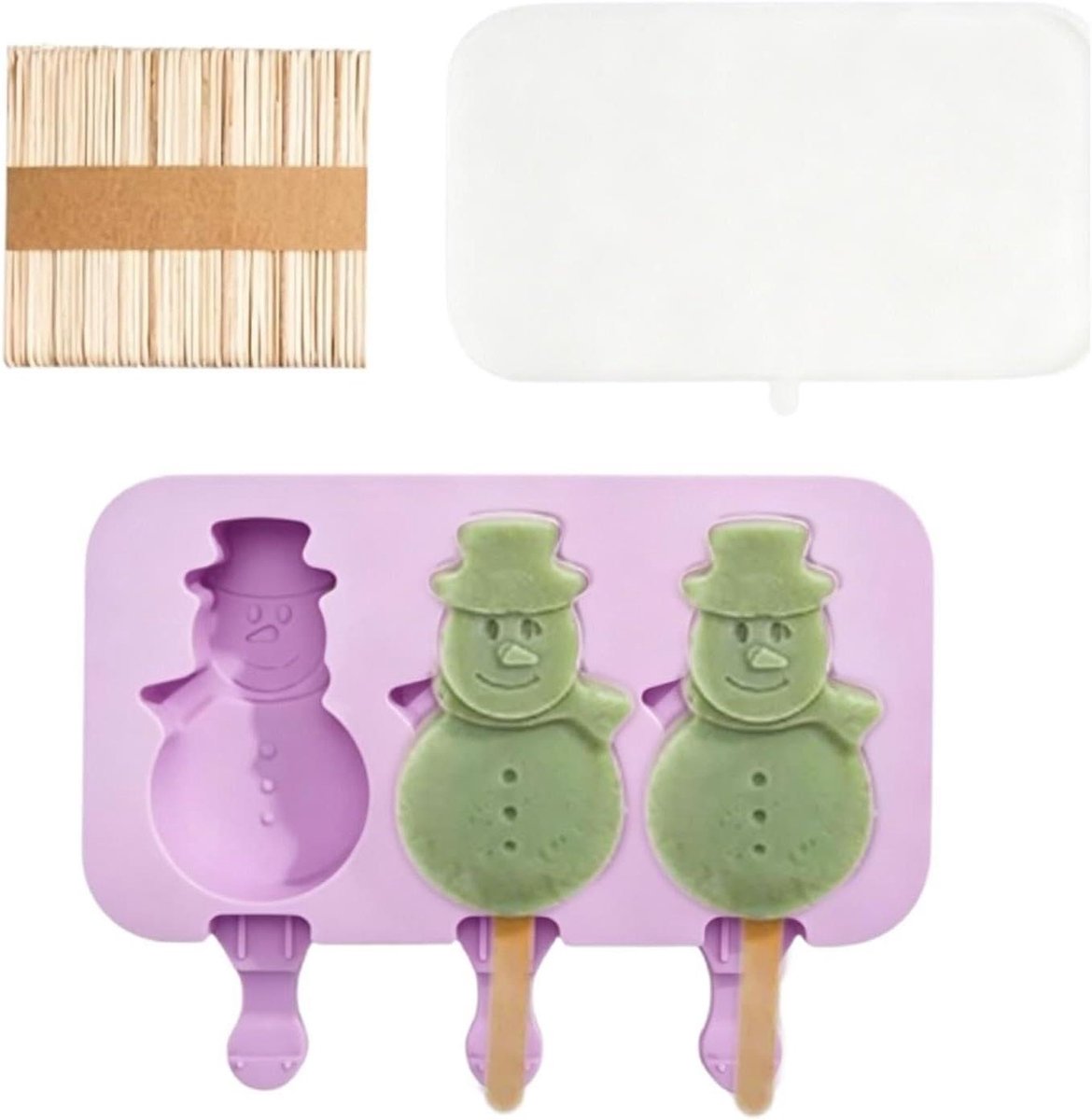 IJsjes Maker Set - IJsjes Vormen - Gekoelde Snacks Maken - Sneeuwman Vorm Siliconen - 3 Holtes - Wit