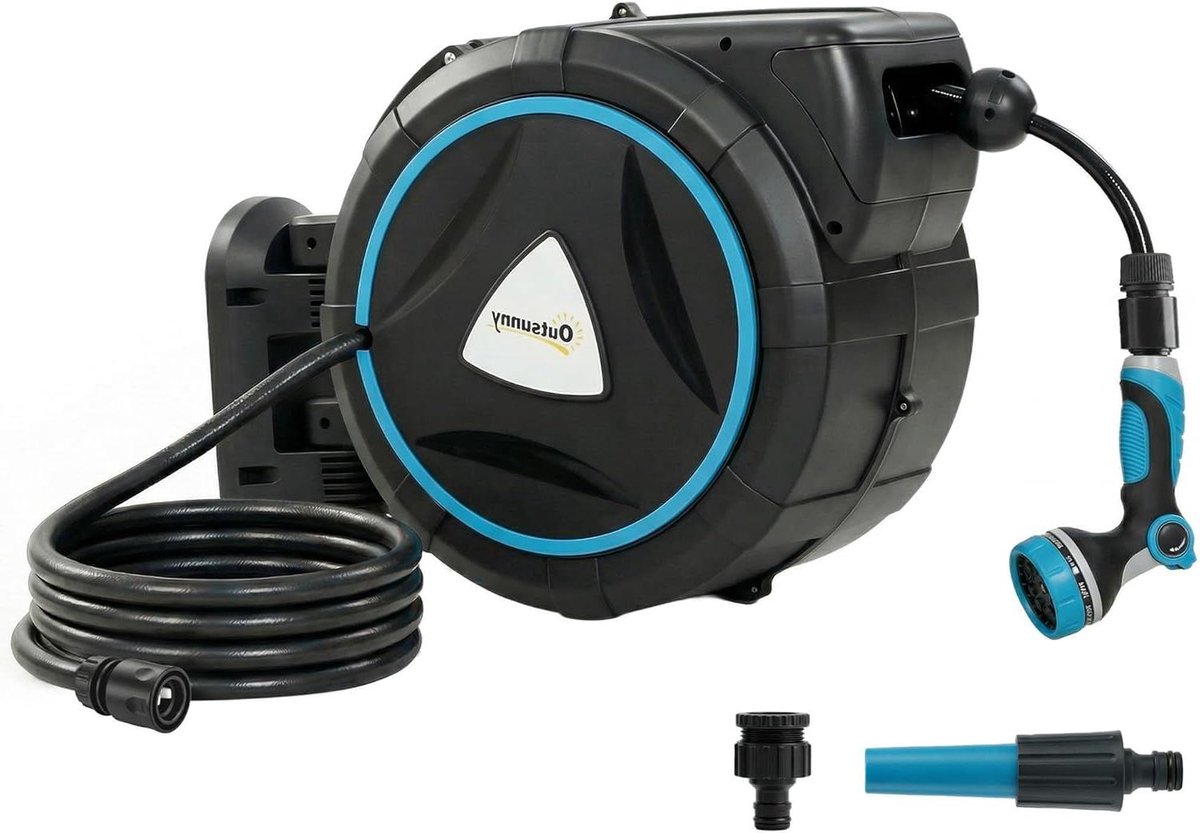 Slanghaspel Wandmontage - Automatische haspel Intrekbare slang - Tuin besproeien - Automatisch vergrendelsysteem - 23 + 2 meter - Blauw