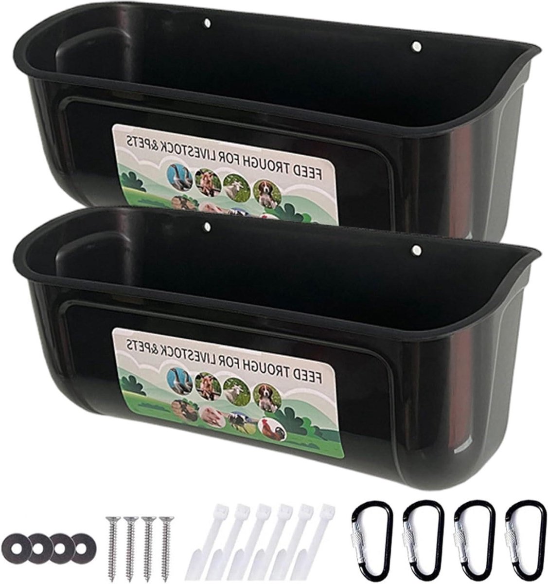Hangende Voederbak - Voerdispenser Kip - Voedsel Verstrekken - Verhoogd Ontwerp - 2 stuks - Zwart