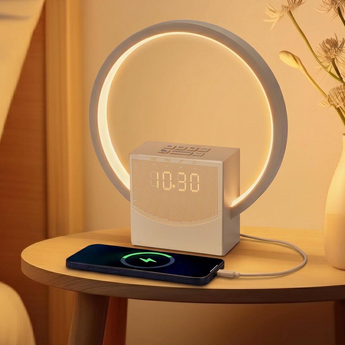 SnelShoppen - Wekker met Zonsopgangsimulatie, Nachtlampje, USB-Oplaadfunctie, Intelligente Lichtwekker, 3 Verlichtingsmodi, 8 Natuurlijke Geluiden, Sl
