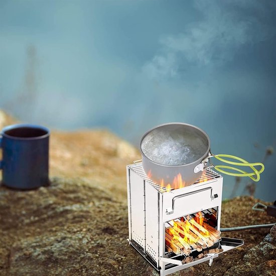 Houtkachel Camping - Draagbare Kooktoestel - Outdoor Koken - Roestvrij Staal - Opvouwbaar - Metaal — afbeelding 2