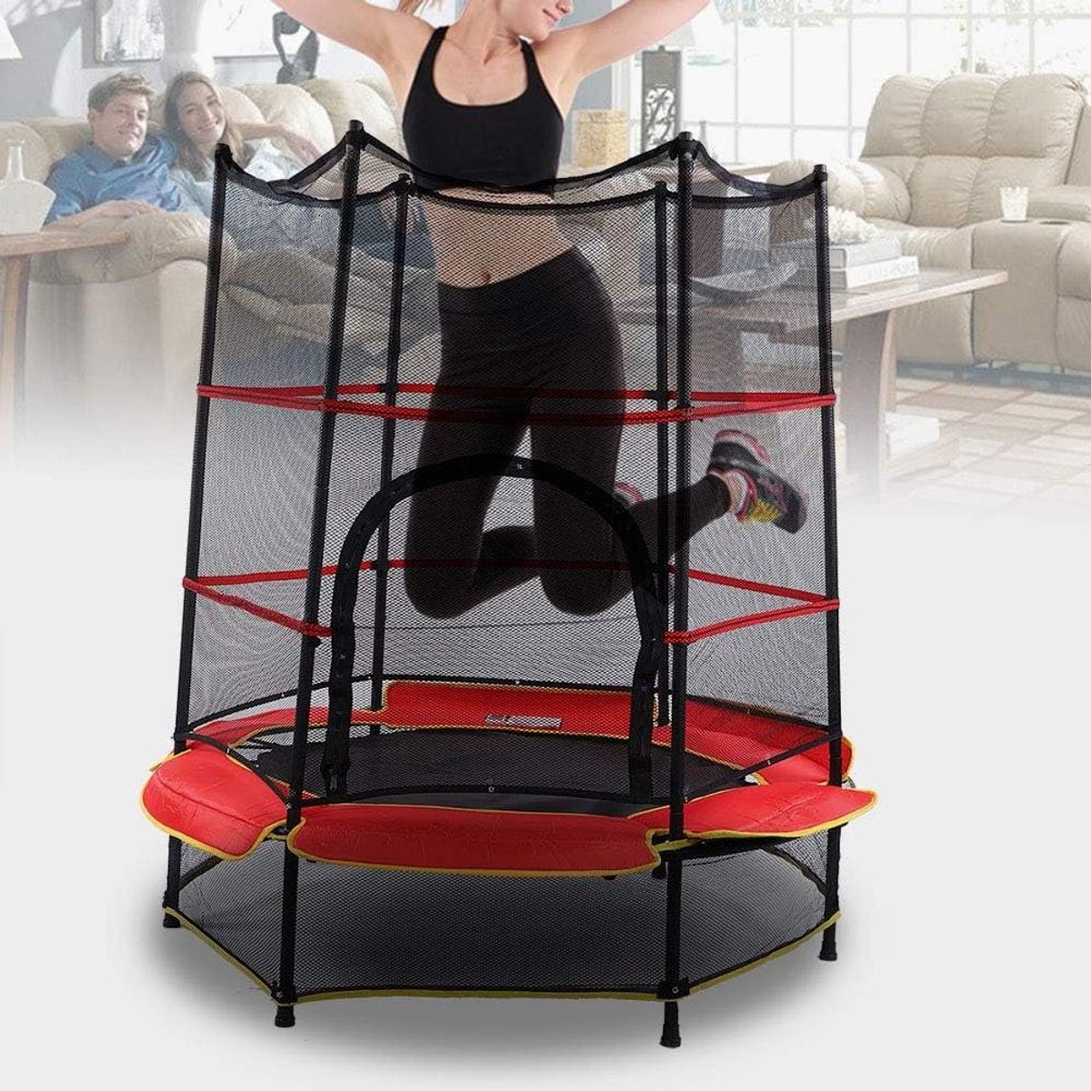 Trampoline met Veiligheidsnet - Springkussen Kinderen - Binnen en Buiten Spelen - Verdikte Buispoten - 55 Inch - Blauw