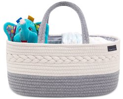 YeaYee Baby Diaper Caddy Organizer, Portable Nursery Storage Basket with Interchangeable Compartments, 100% Cotton Woven Rope Baskets, Car & Changing Table Newborn Gift