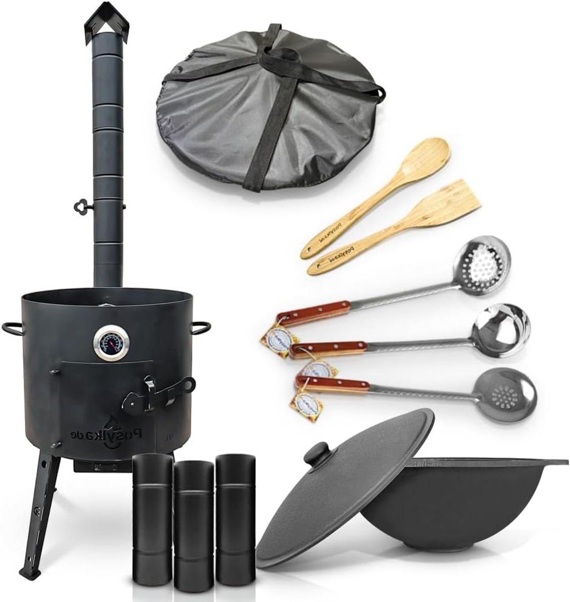 Buitenoven Kazan - Vuurpot Goulash - Buiten Koken - Met Uitbreidingsbuis - 40 cm Diameter - Zwart