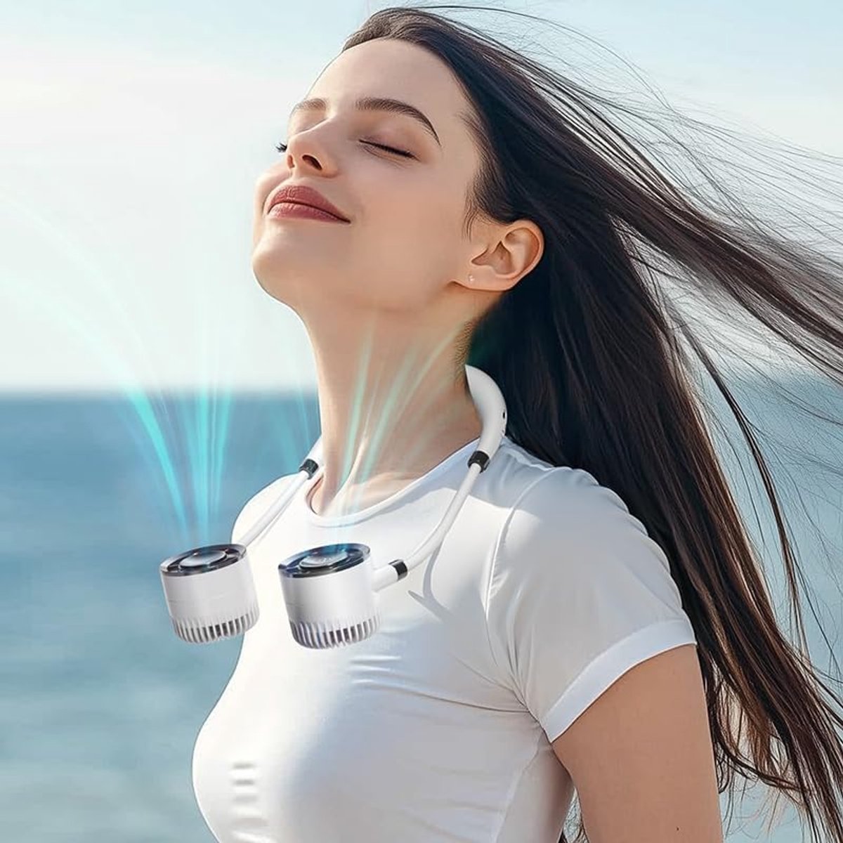 SnelShoppen - Multifunctionele Oplaadbare Halsventilator met LED-scherm, Draagbare Ventilator voor Werk en Leven, 4-Modus, Ideaal voor Camping, Feest,