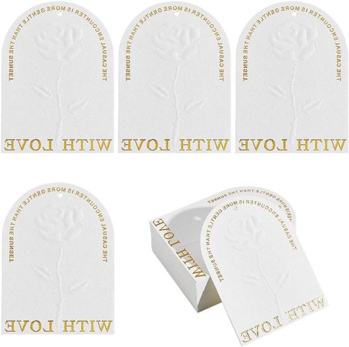 Cadeaulabels - Goud - Roos - Embossing - Bloem - Liefdeswoorden - Voor Verjaardag Bruiloften Geschenken - Wit Gepersonaliseerde Etiketten 50 stuks 9 x 6 cm Leeg Hangend Papier met Gat Boog
