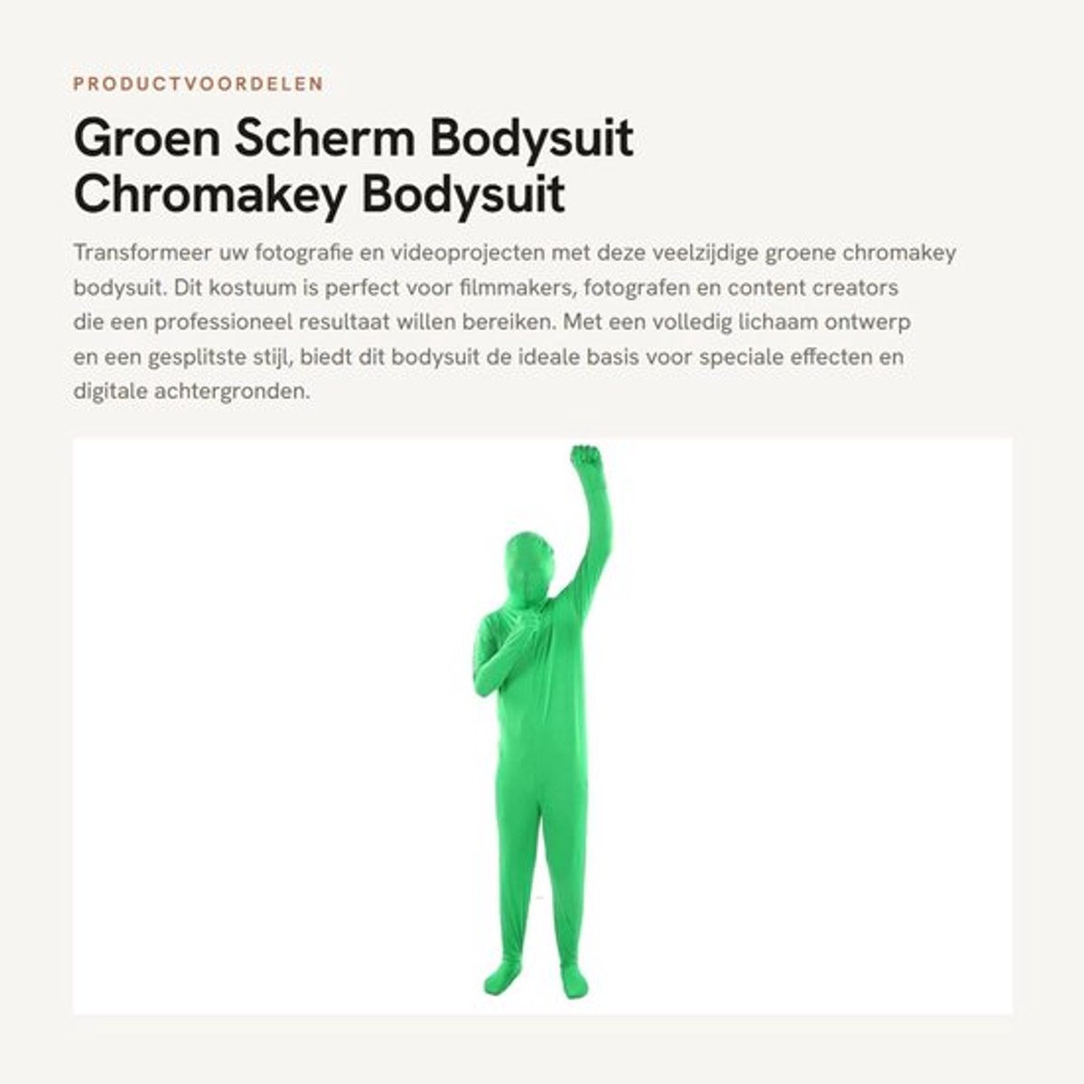 Bodysuit Groen - Chromakey - Volledig Lichaam - Unisex - Stretch Kostuum - Lichtgewicht en Ademend - Groene Chromakey Kostuum
