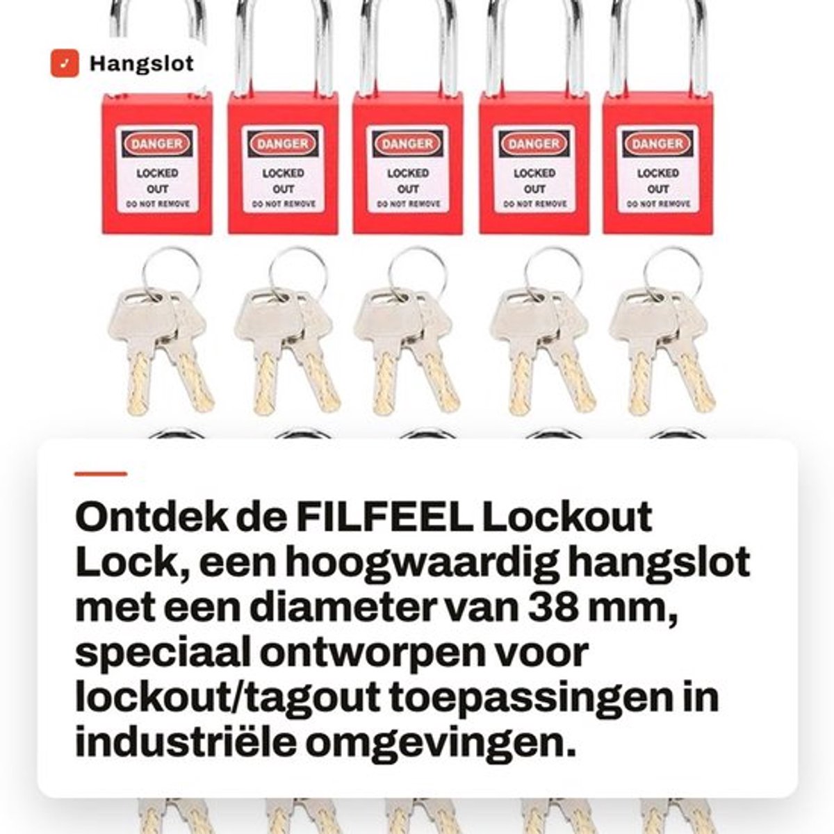 Hangslot Corrosiebestendig - Hangslot met Sleutel - Hangslot voor Lockout - Hangslot Antislip - Hangslot Temperatuurbestendig - Veilig in Gebruik - Veiligheidsslot