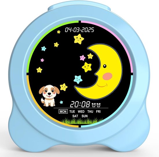 Kinderwekker - Slaaptrainer Klok - Kinderen Leren Klokkijken - Zon Maan Dag Nacht - 14 cm - Blauw — afbeelding 3
