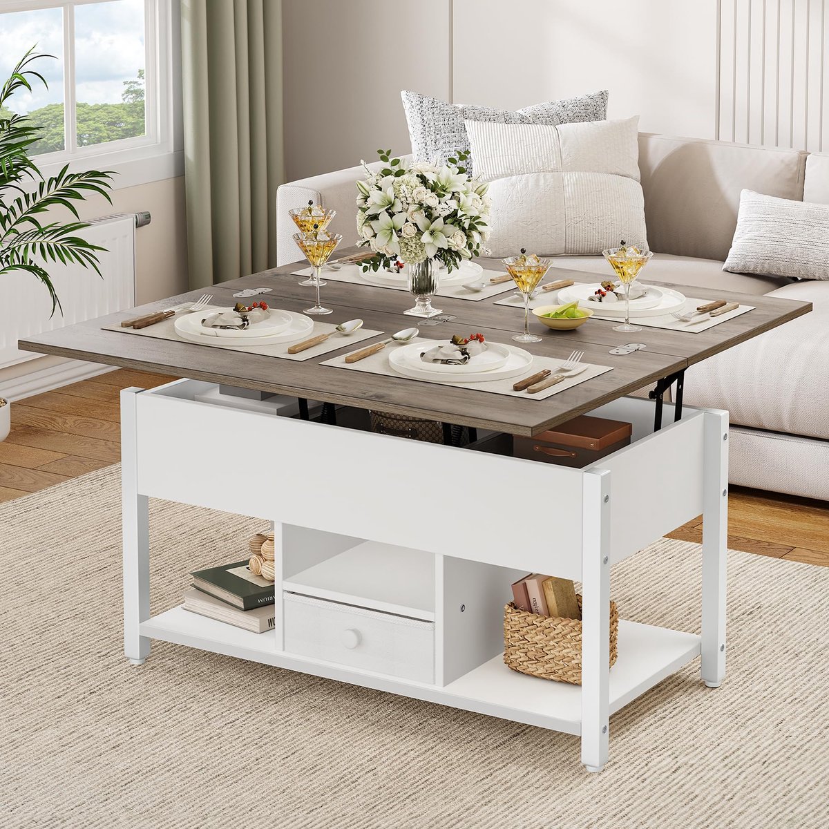 Dailygoods - Verstelbare Salontafel met Laden - 4 in 1 Multifunctionele Opklapbare Tafel