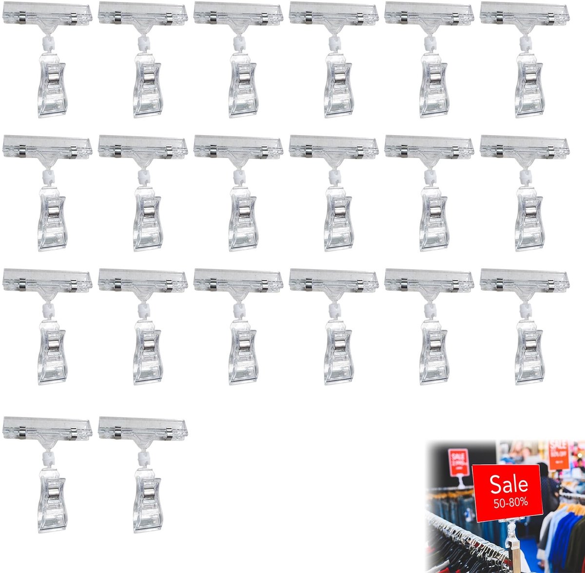 Dailygoods- Prijsbordhouder Draaibaar - 20 Stuks - Transparant - Clip - Klem - Geschikt voor Supermarkten/Winkels - Prijskaartjeshouder