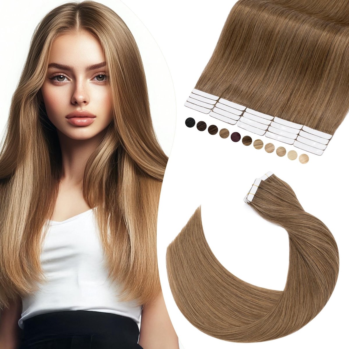 Dailygoods - Haarverlenging Tape voor Echt Haar - 20 Stuks #6 Medium Bruin