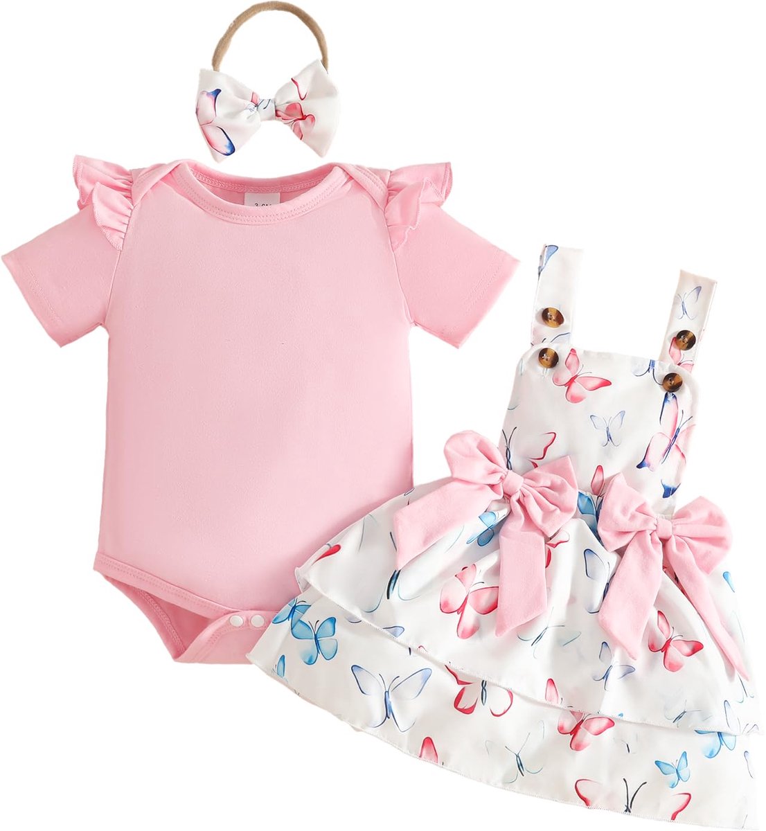 SnelShoppen - UUAISSO Rokset voor Pasgeborenen Meisjes, Korte Mouwen Bovenstuk, Rok met Strik, Zomerkleding Baby Meisjes, Roze, 0-3 Maanden, Perfect v