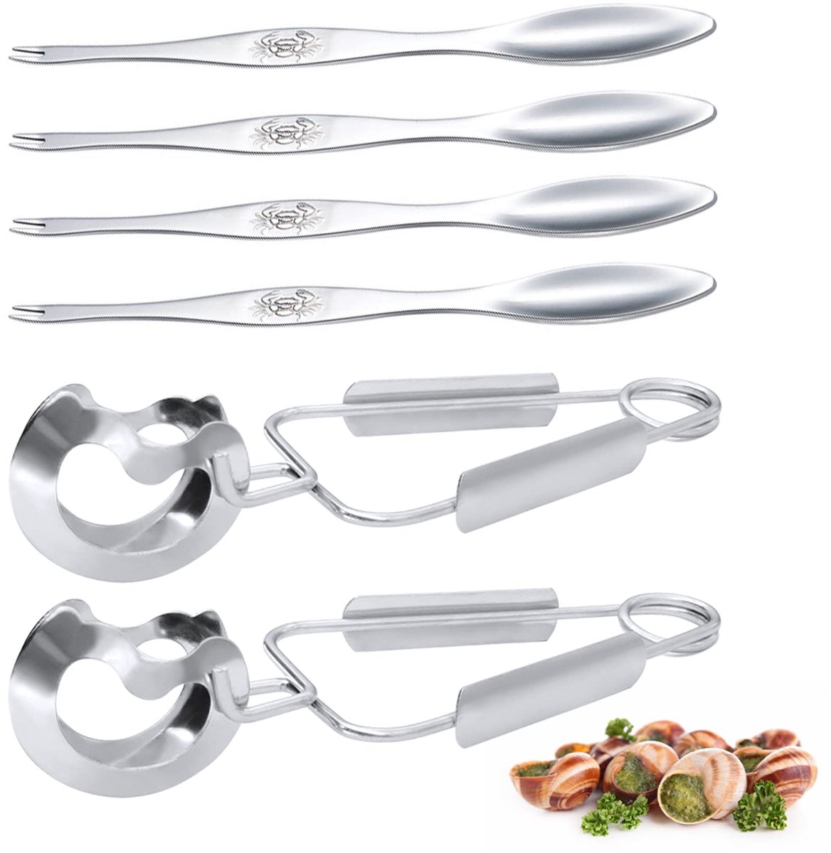 Dailygoods- Slaktang Set - Roestvrij Staal - Zeevruchtenvorken - 2 x Slakkentang - 4 x Vork - Vaatwasmachinebestendig - Ideaal voor Speciale Gelegenheden - Zeevruchtenbestek