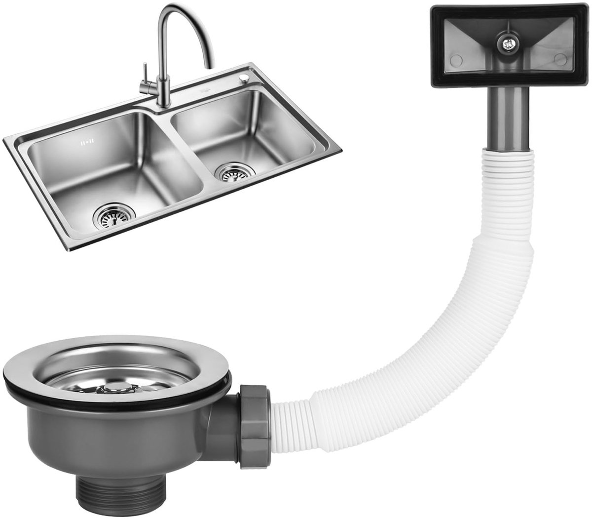 Dailygoods - Afvoer Set 114mm met Overloop voor Keuken en Badkamer