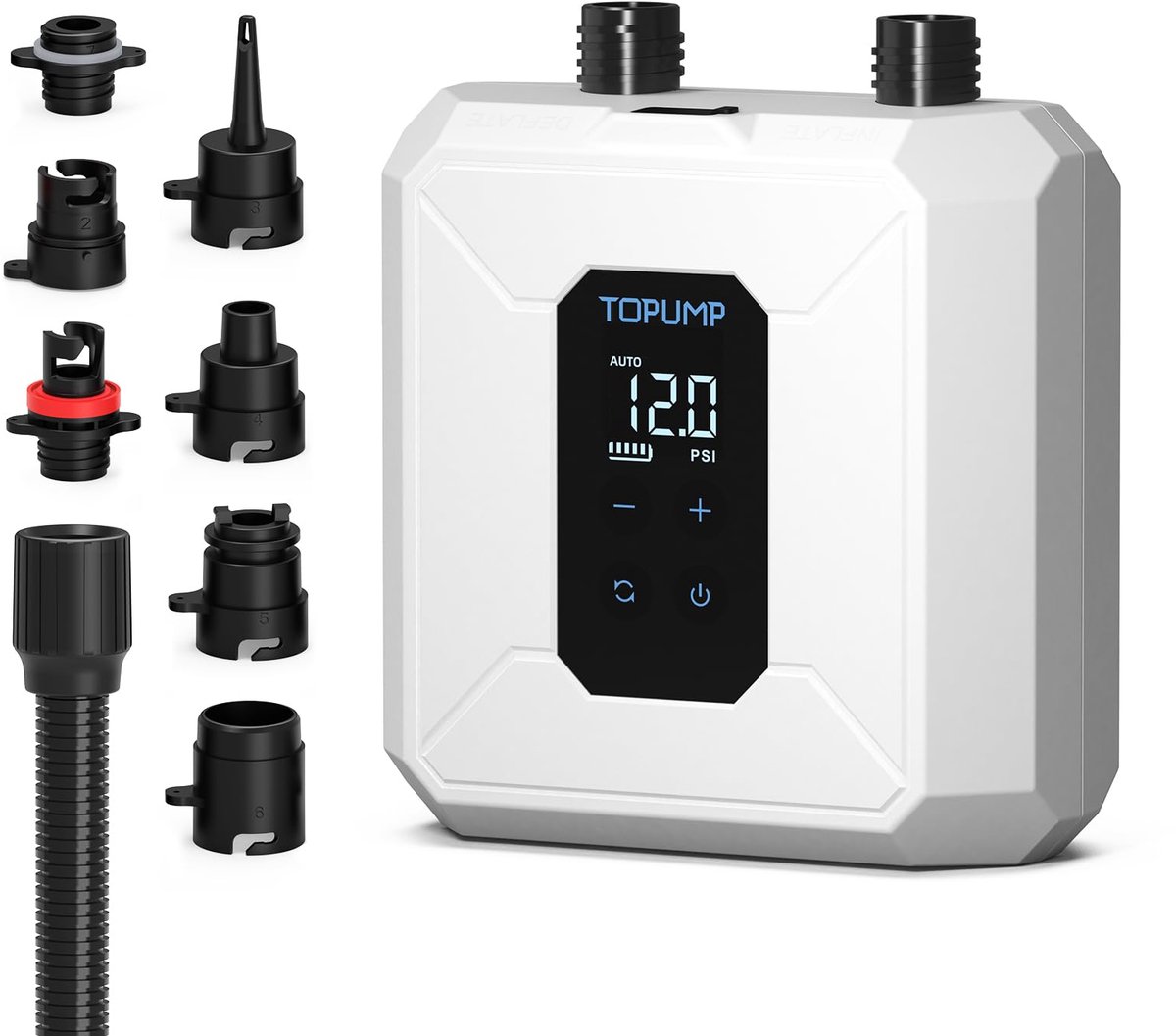 SnelShoppen - Draagbare elektrische SUP-pomp 20 psi, draadloos, slim opladen, snel opladen Type-C, lichtgewicht met 7 sproeiers, auto-off voor paddleb