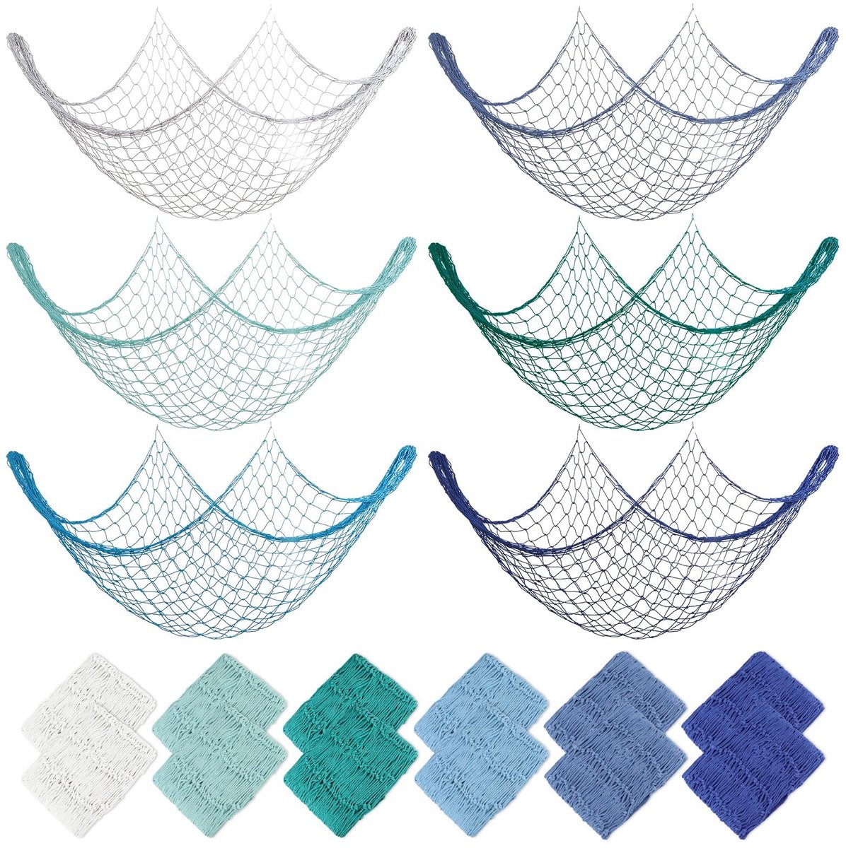 Dailygoods - 12 Stuks Visnetdecoraties voor Oceaanthema Feesten, Natuurlijk Katoen, 100 x 200 cm