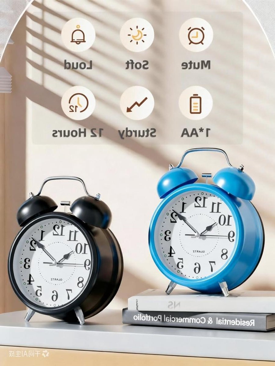Analoge Wekker - Dubbele Bel Wekker - Rustig Slapen - Stil Geen Tikken - 102 cm - Blauw