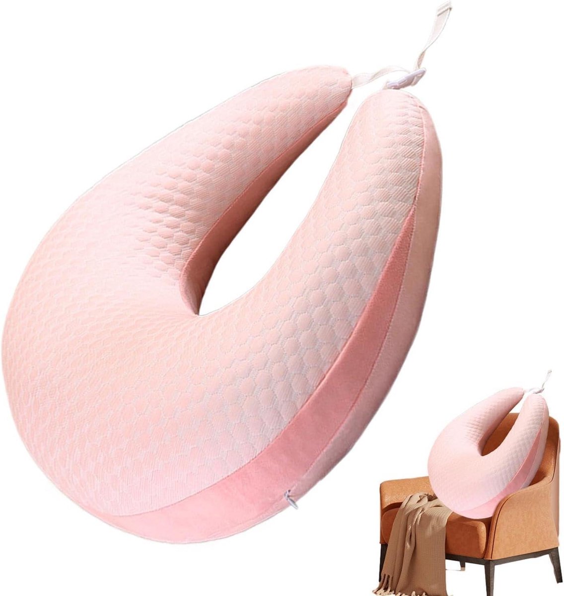 Lees Schootkussen - Armsteun Kussen - Comfortabel Lezen - Afneembare Hoes - 60x55x20cm - Roze