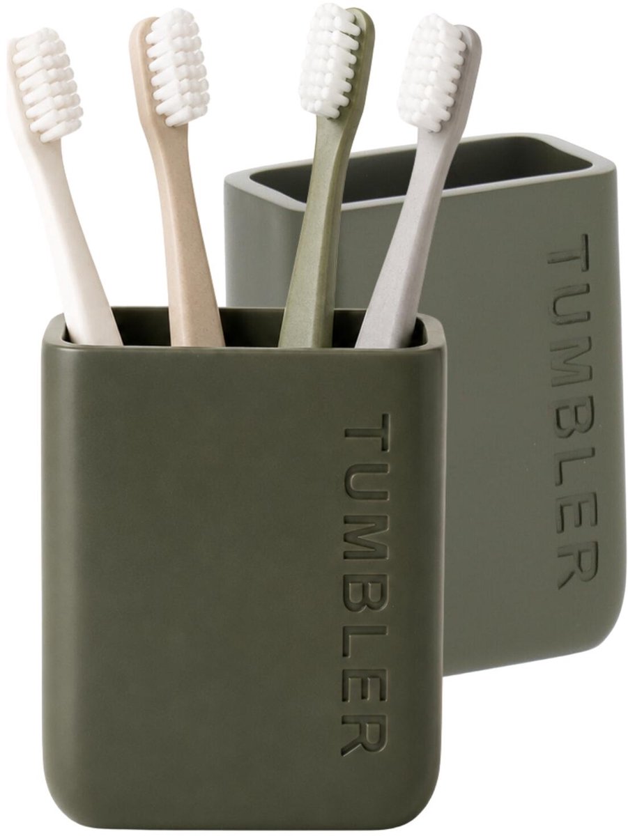 Tendance tandenborstelhouder London - 2x - 250ml - groen - kunststof - H10 cm