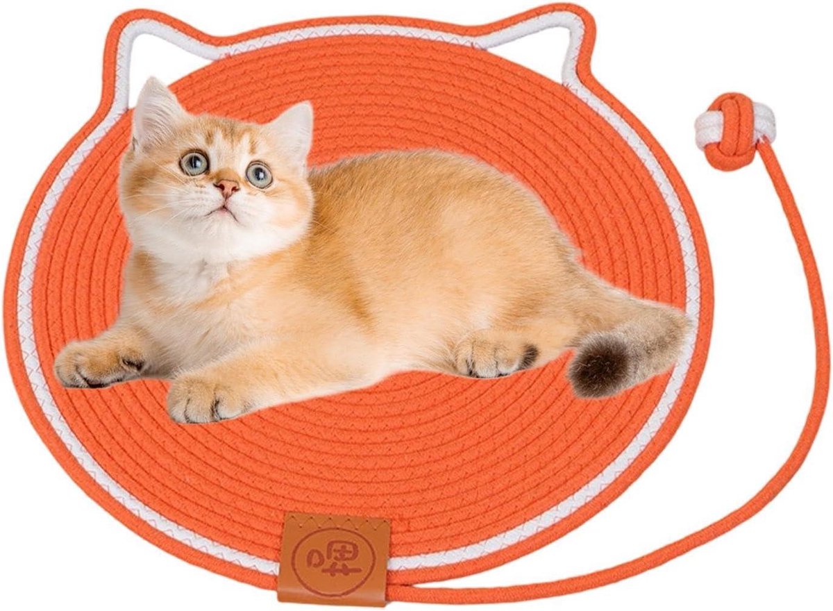 Kattenkrabmat - Krabplank Mat - Meubels Beschermen - Natuurlijk Katoentouw - 25x25x5 cm - Oranje