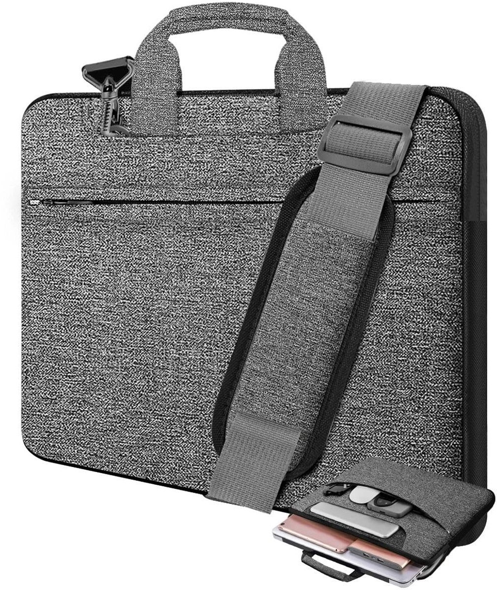 SnelShoppen - Laptoptas 15 inch Schoudertas Donkergrijs-Zwart voor MacBook Air en 15 inch Notebooks, Waterafstotend, Lichtgewicht, Draagbaar voor Scho