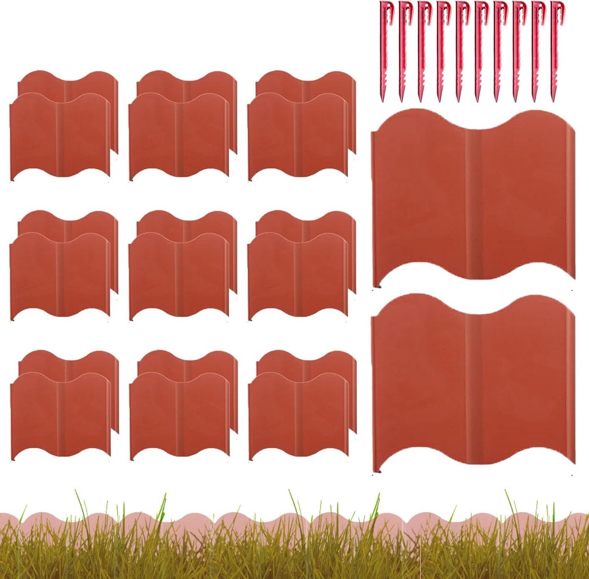 Tuinrand Flexibel - Sierhekwerk Gazon - Tuinranden Aanleggen - In elkaar grijpend Ontwerp - 40 x 30 cm - Rood
