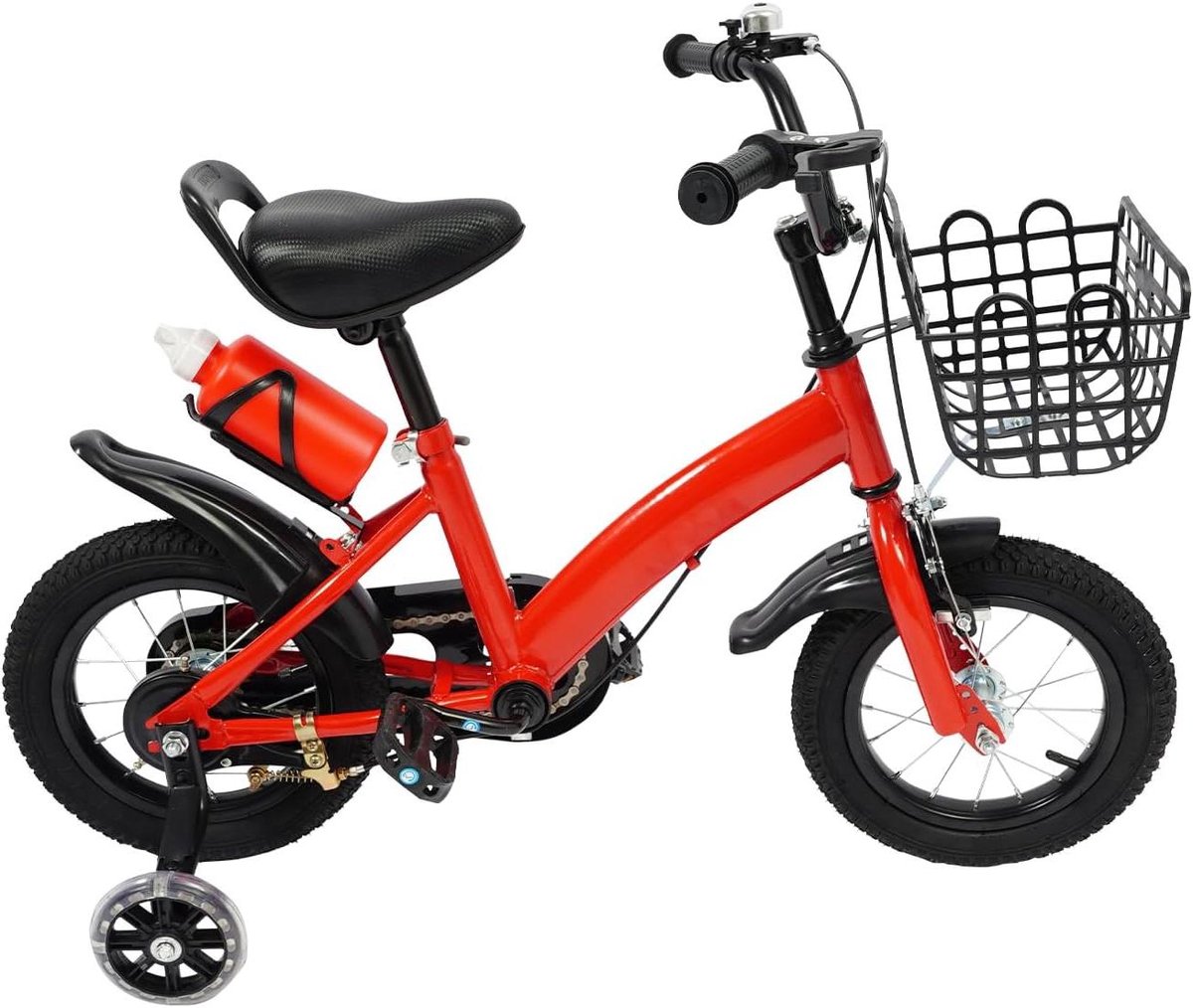 Kinderfiets Loopfiets met wielen Leren fietsen Inclusief waterfles 12 inch Rood