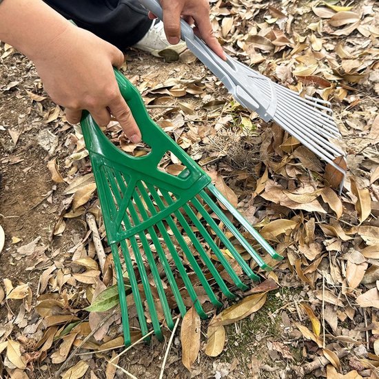 Bladhark Lange Steel - Tuinhark Grijper - Puin Verzamelen - Ergonomisch Gebogen Handvat - 56 x 47 cm - Groen — afbeelding 2