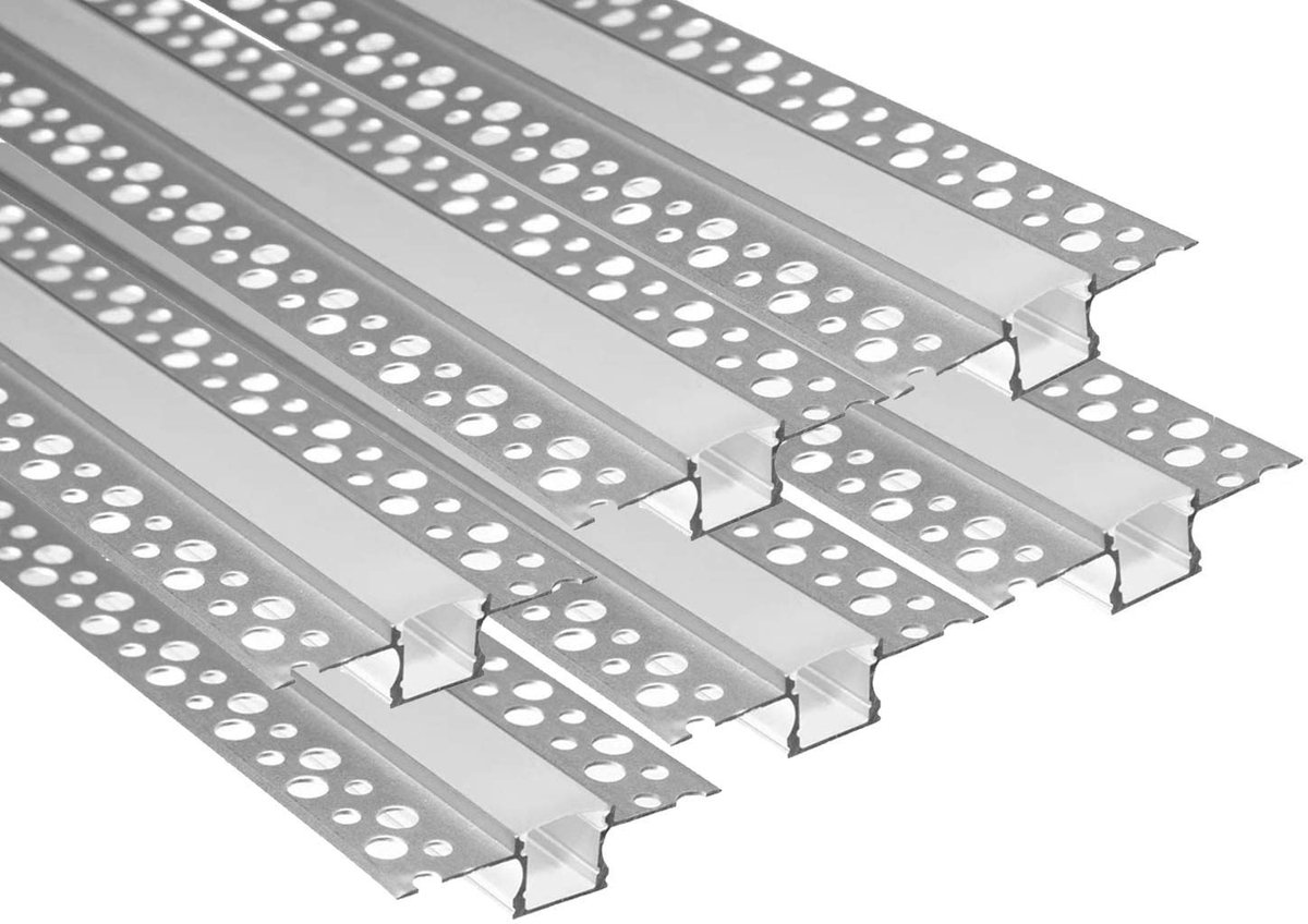 SnelShoppen - Gips-in LED-profiel 6 Pack 1m, Trimless Aluminium Spots met Melkachtige Diffuser en Eindkappen voor Modern Interieur, Keuken en Woonkame