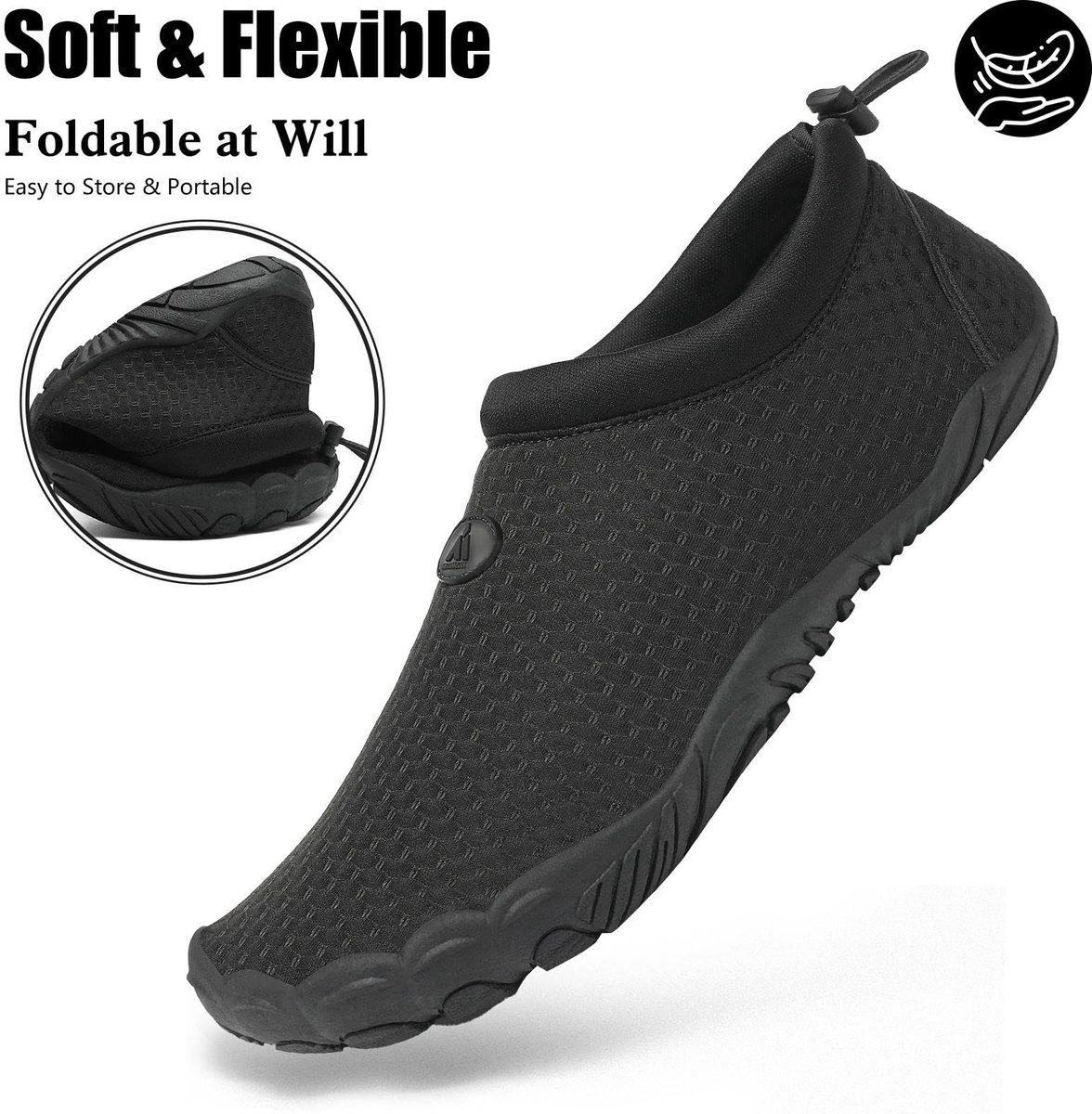 SnelShoppen - Waterschoenen Dames en Heren Antislip Ademend Maat 36-46 Zwart Ebben Perfect voor Strand, Zwemmen, Camping en Sport