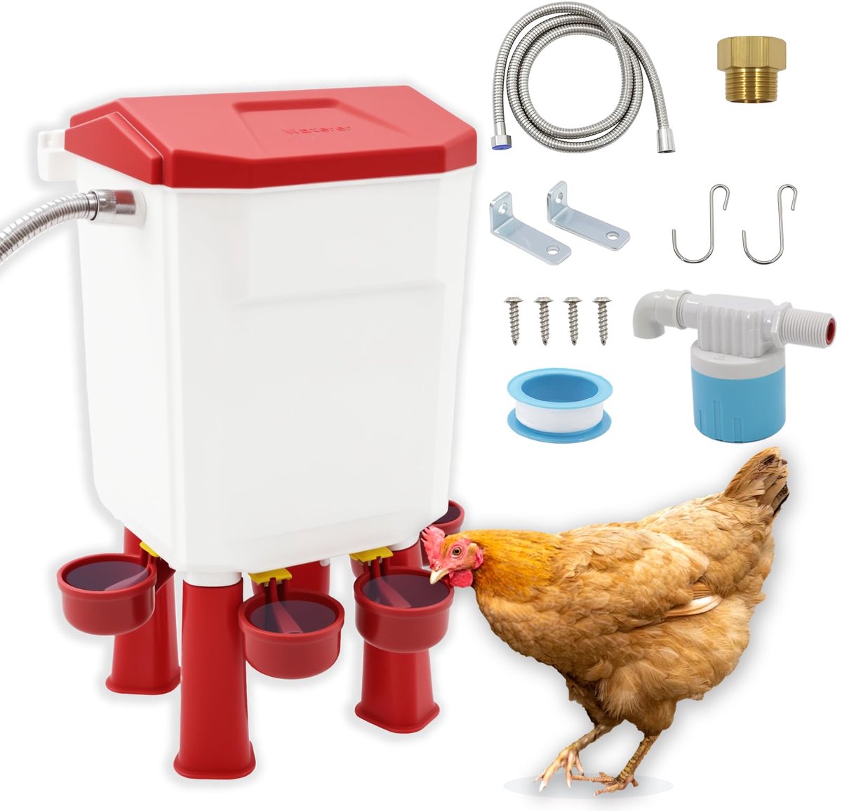 SnelShoppen - 7 Liter Automatische Drinkbak voor Kippen, Eenden, Ganzen - Vrijstaand of Hangend - Inclusief Accessoires - Ideaal voor Tuin, Boerderij