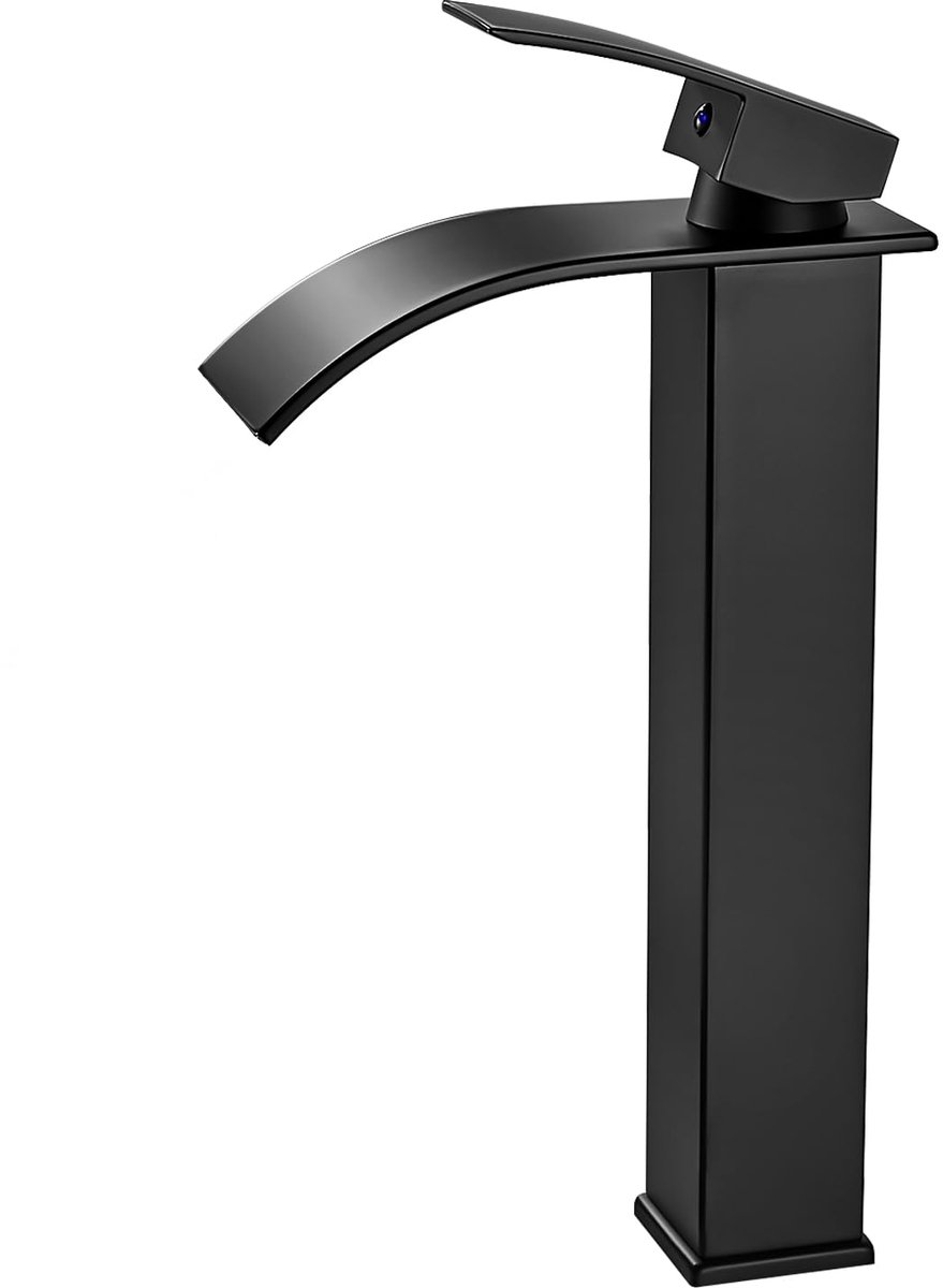 SnelShoppen - Hoog zwart badkamerkraan | Waterval wastafelarmatuur met uitloop hoogte 232 mm | Mengkraan voor opzetwastafels | G3/8 inch aansluitingen