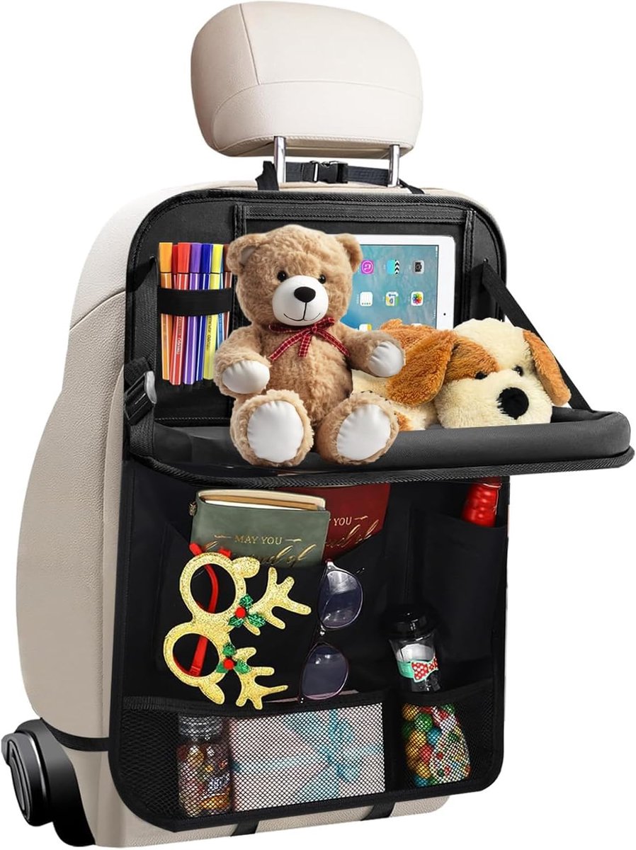 SnelShoppen - Autostoel Organisator voor Kinderen - Rugleuning Beschermer Auto - Opvouwbare Tafel Lade - Transparante Tablet Case met Touch Screen - W