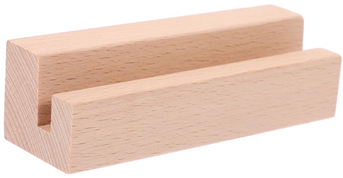 SnelShoppen - Houten Standaard voor Kaarten Tafelkalender - 10 cm Kaarthouder met 6 mm Sleuf - Stabiele Fotostandaard Beige voor Bureau, Notities, Bru