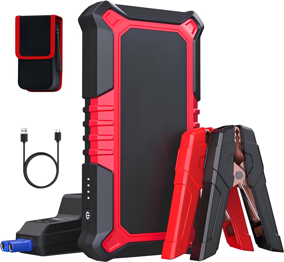JCP® Jumpstarter - Auto Startpakket - Draagbare Accu Auto Startkabel - Zwart/Rood - 8cm x 16cm x 4cm