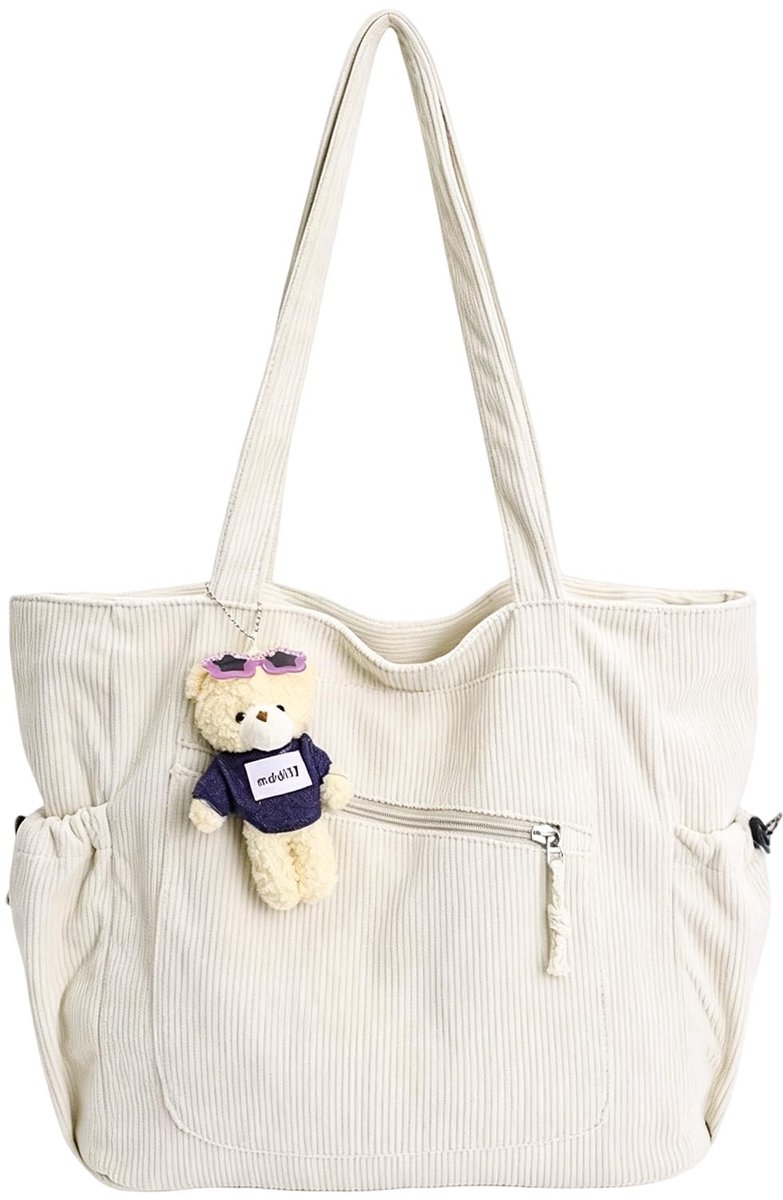 Dailygoods - Draagbare Strandtas met Ritssluiting en 3 Kleine Tassen - Witte Shopper voor Reizen en Winkelen