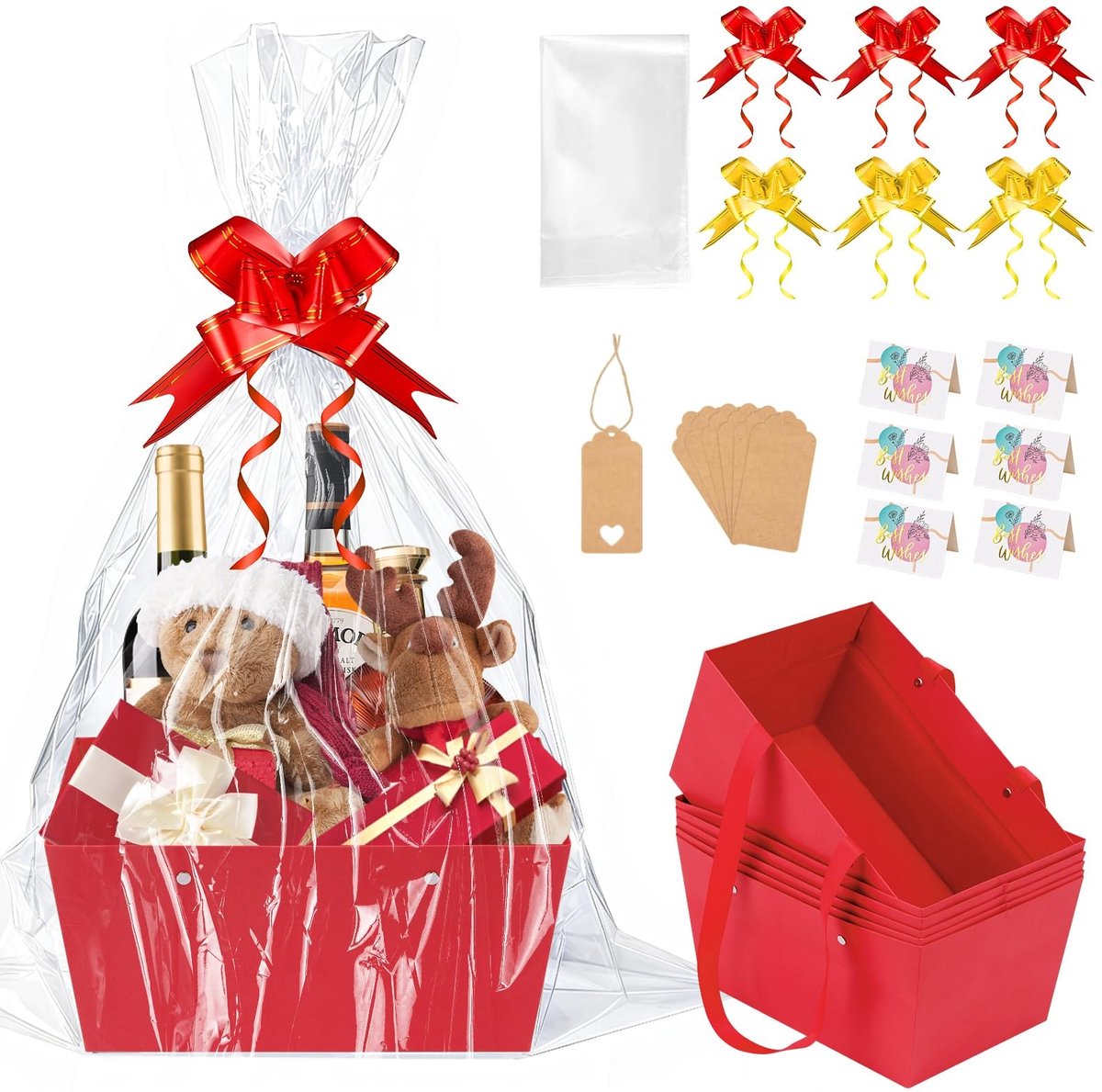 Dailygoods- Geschenkmand Groot - Set van 6 Lege Manden - Kraftkarton - Ruimte voor Snoep/Cosmetica/Wijn - Inklapbaar - Duurzaam Ontwerp - Cadeaumand