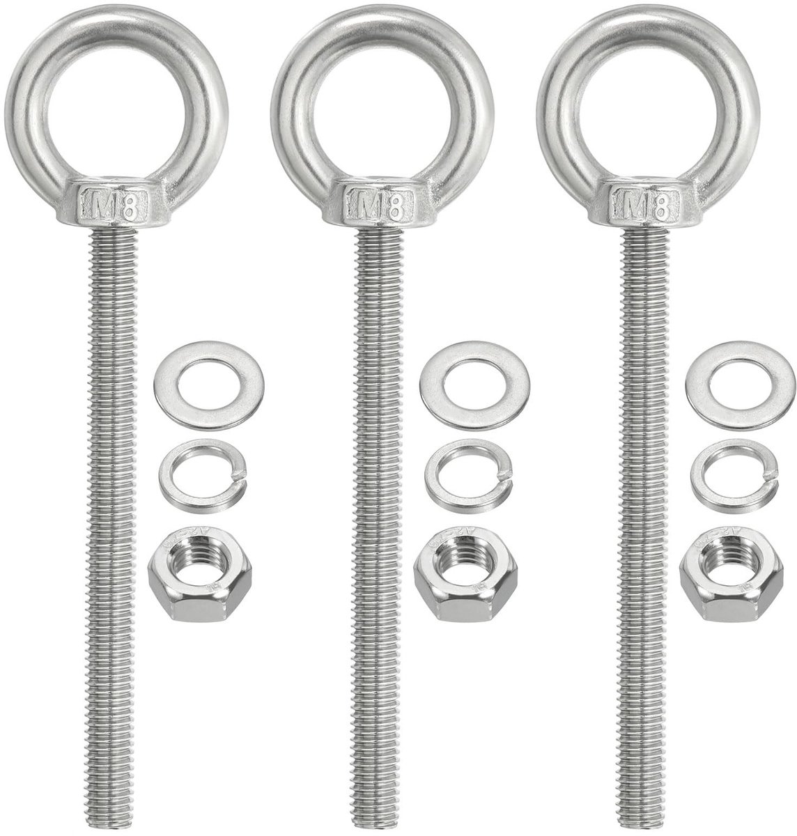 Dailygoods - Schouderaanhendelbouten M8 x 100 mm - 3 stuks met moeren en sluitringen
