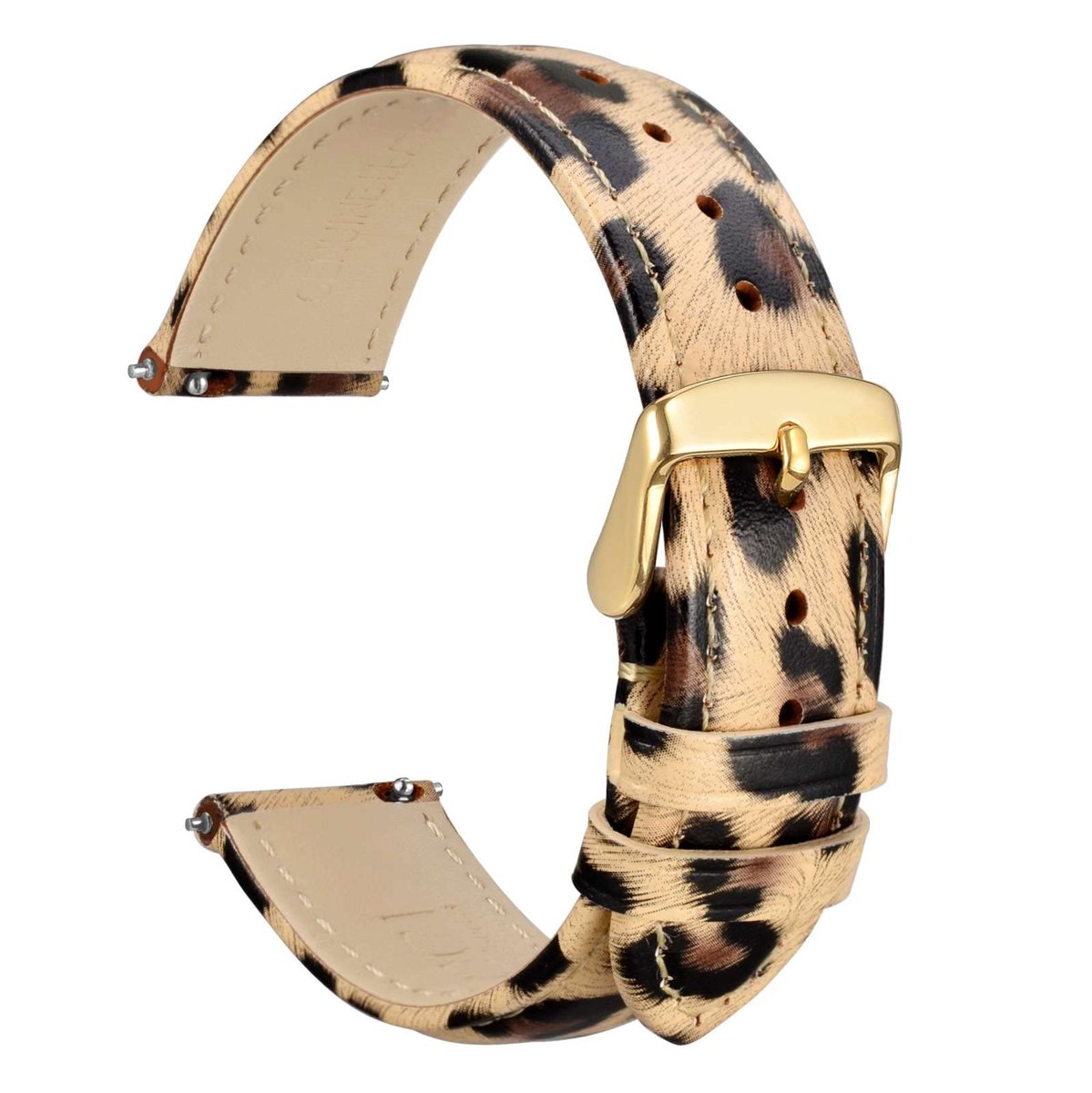 Dailygoods - 22mm Echt Leren Bloem Horlogeband voor Vrouwen met Gouden Gesp (Luipaard)