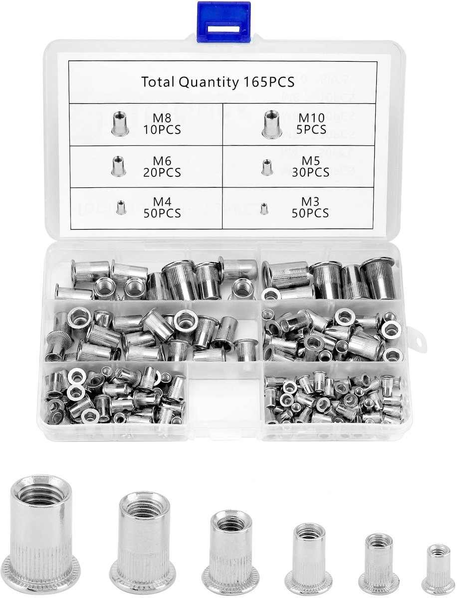 Dailygoods - 165pcs Gewinde Rivetten Set - M3 tot M10 met Opbergdoos