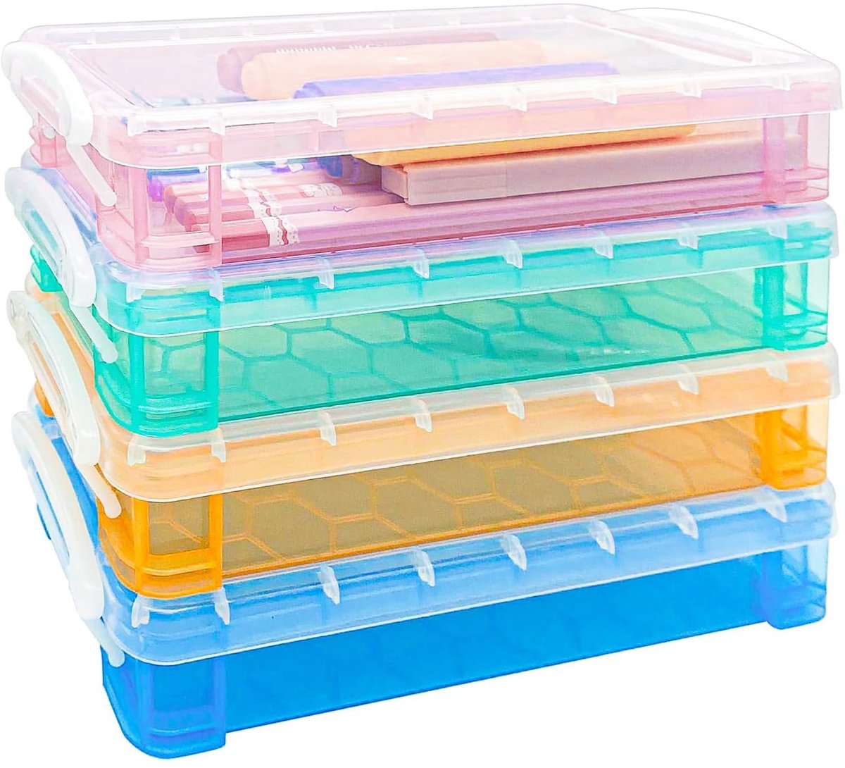 Dailygoods - 4-Pack Doorzichtig Pennendoosje met Deksel - Stapelbaar
