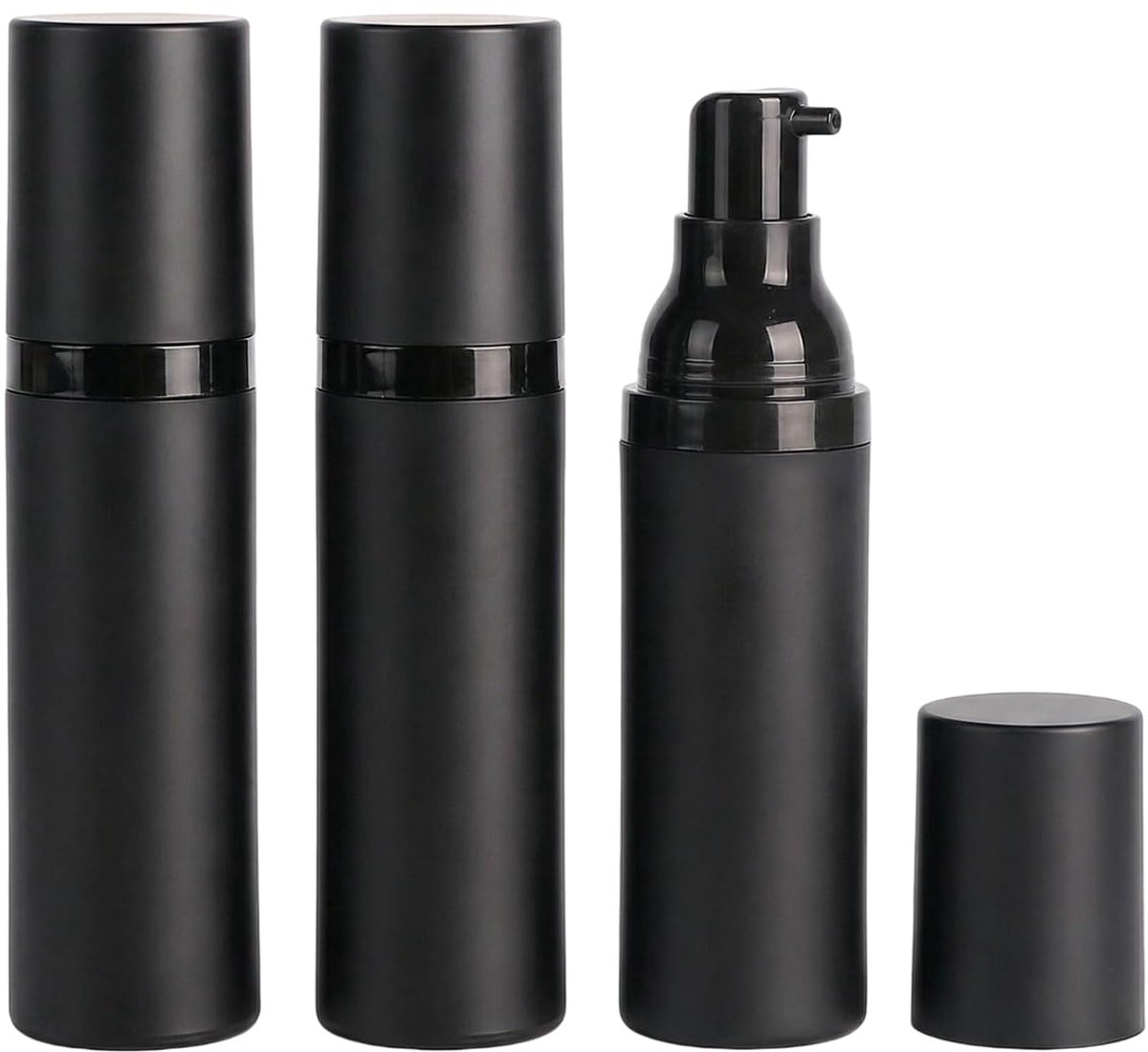 Dailygoods - 3 Stuks 50ml Zwarte Plastic Airless Pompflessen - Refillable Cosmetische Containers