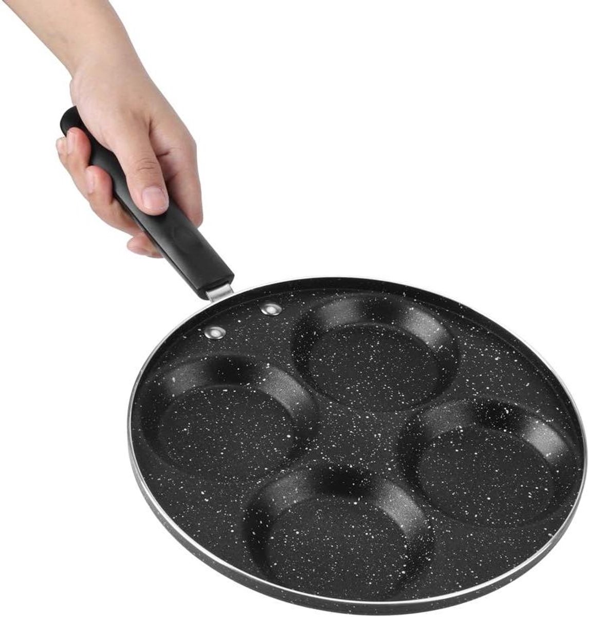 Koekenpan met 4 Holtes Omeletpan Pannenkoekenpan Ontbijt Maken Antiaanbaklaag 28 x 29 x 3 cm Zwart